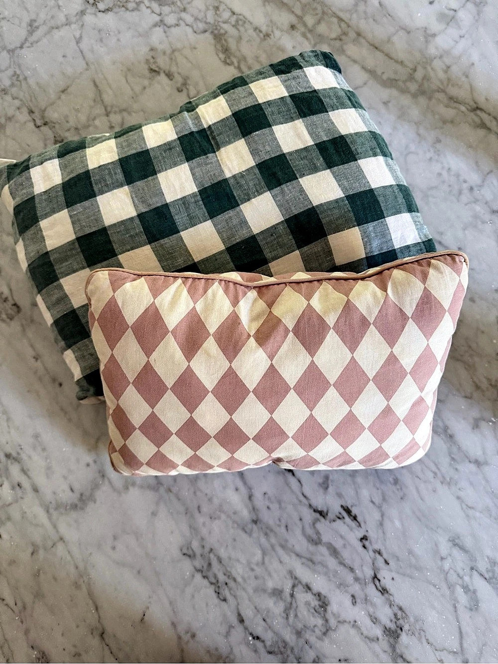 Small Checkered Accent Pillow Set Green & Pink